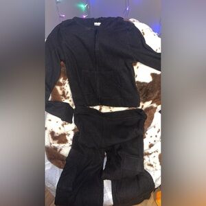 No Boundaries Black Ribbed Zip-Front Hoodie Set